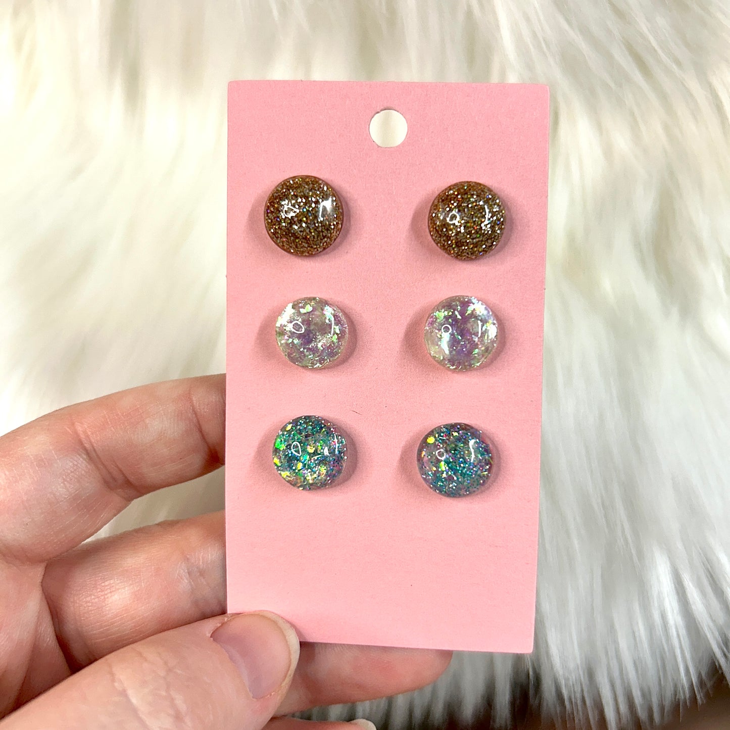 Handmade Ocean Inspired Mini Sparkle Resin Stud Earrings