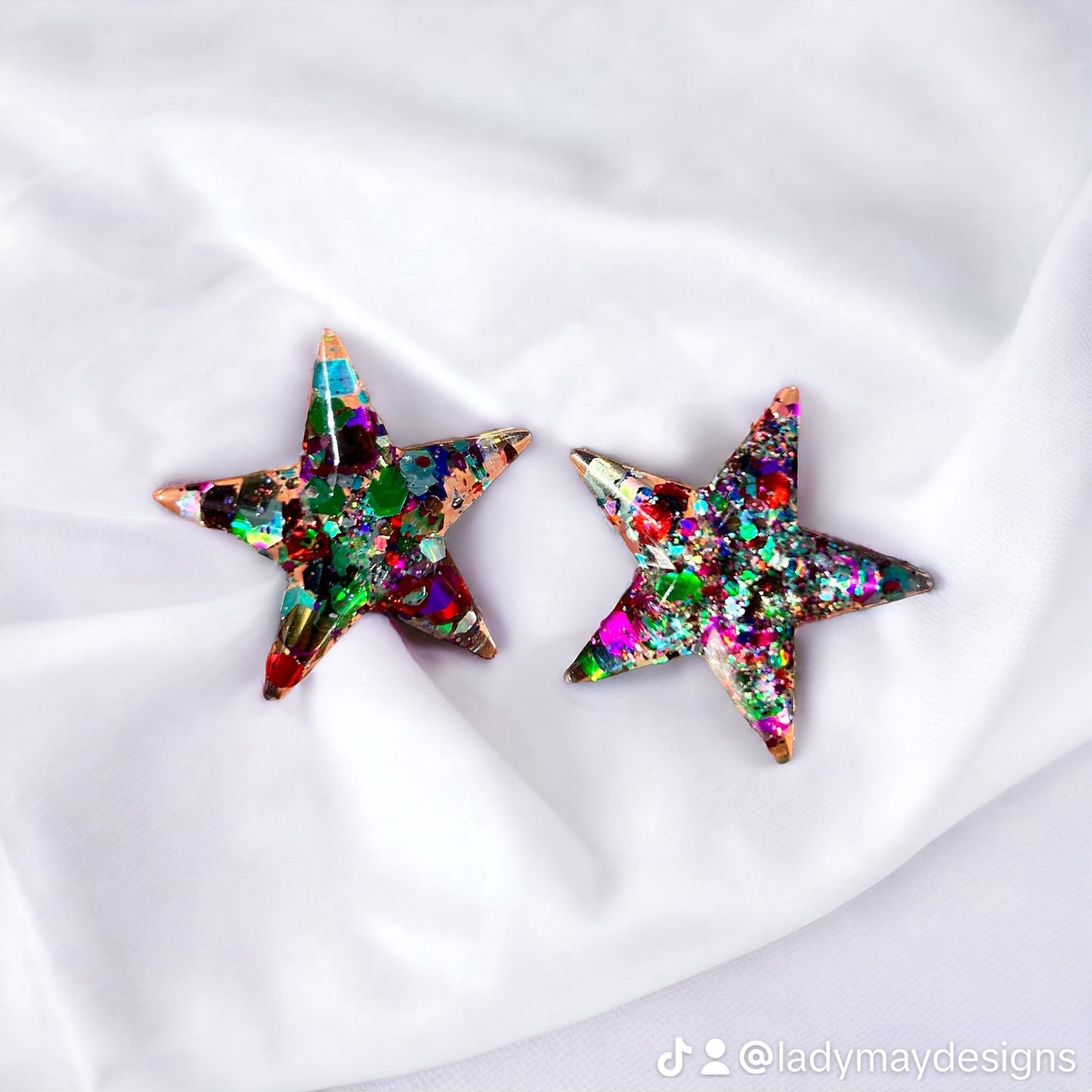 Handmade Iridescent Shimmer Star Resin Stud Earrings (Available in Pink, Blue, or Multicolored Sequin)