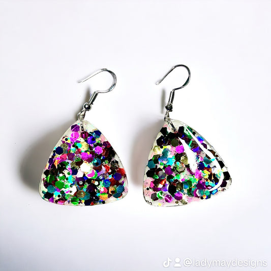 Handmade Multicolored Sequin Sparkle Resin Dangle Statement Earring