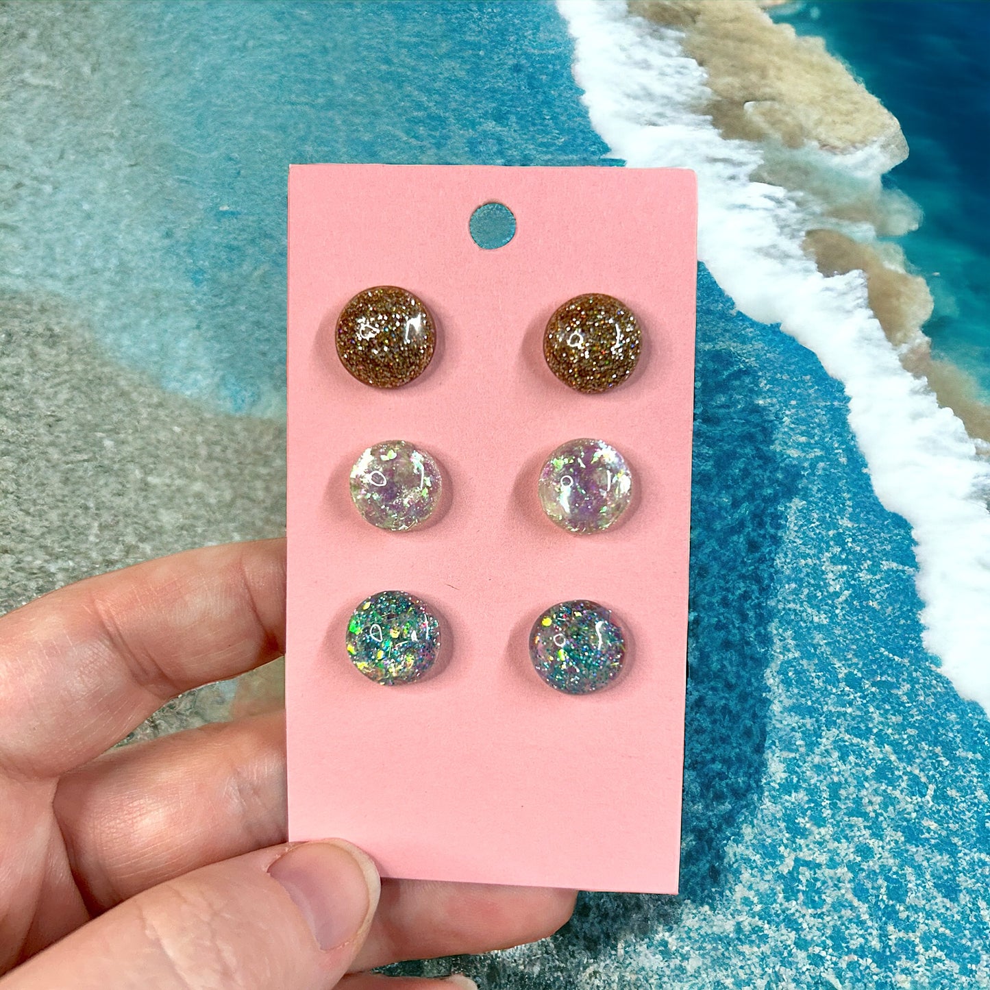 Handmade Ocean Inspired Mini Sparkle Resin Stud Earrings