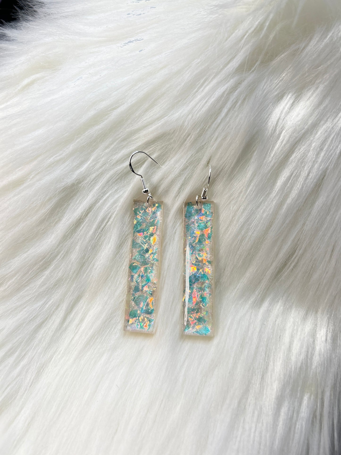 Handmade Iridescent Shimmer Rectangle Resin Statement Earrings