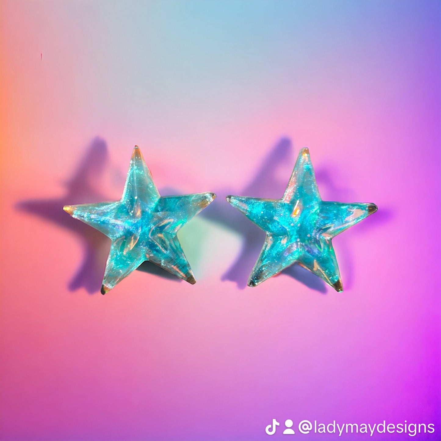 Handmade Iridescent Shimmer Star Resin Stud Earrings (Available in Pink, Blue, or Multicolored Sequin)