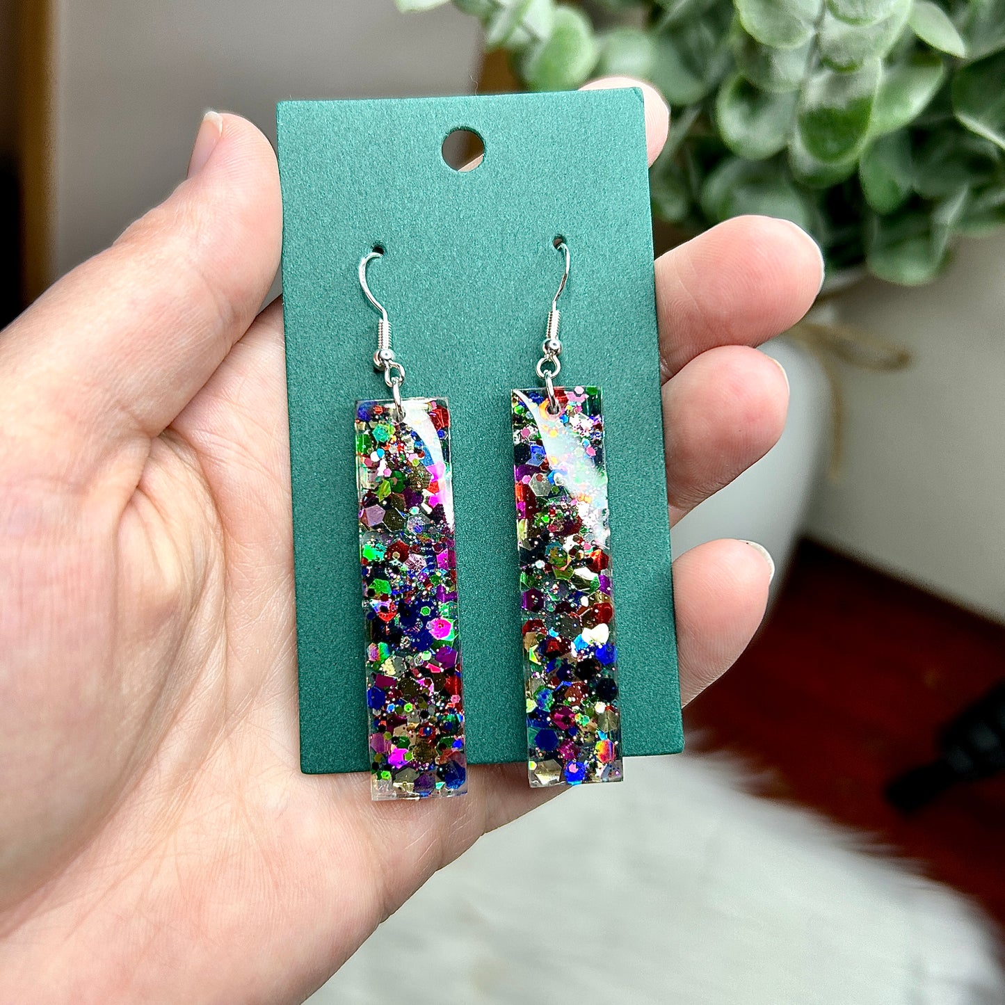 Handmade Multicolored Sequin Sparkle Resin Drop Statement Earrings