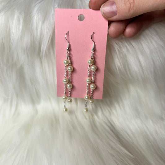 Handmade Vintage Inspired Double Strand Pearl Dangle Earrings