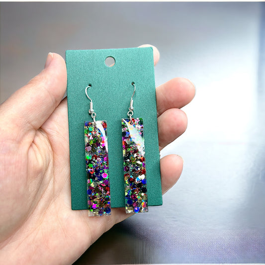 Handmade Multicolored Sequin Sparkle Resin Drop Statement Earrings