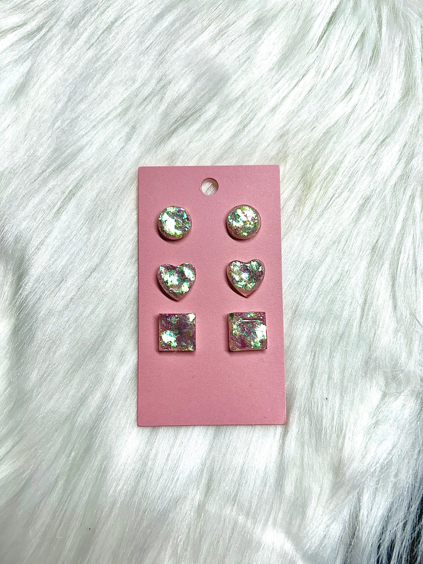 Handmade Pearlescent Sparkle Mini Stud Resin Earrings - Set of 3