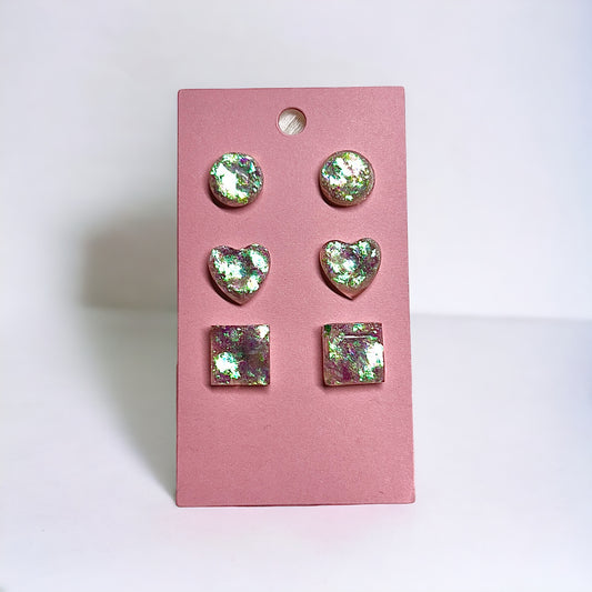 Handmade Pearlescent Sparkle Mini Stud Resin Earrings - Set of 3